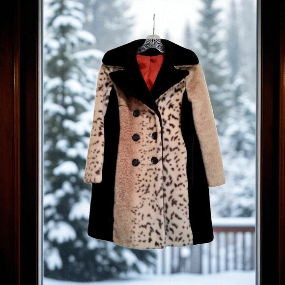 60’s Faux Fur Animal Print Double Breasted Coat by Collins & Aikman - Picture 1 of 11